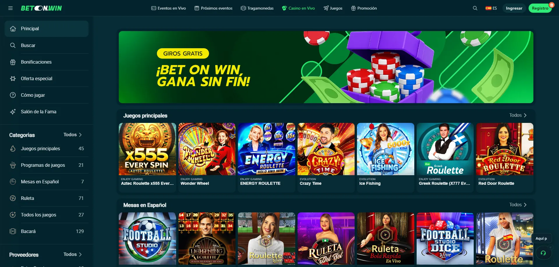 Lobby de tragamonedas en BetonWin Casino — mejores títulos 2026