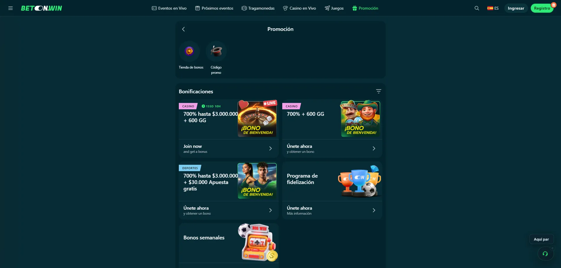 Bonos de depósito y giros extra en BetonWin Casino